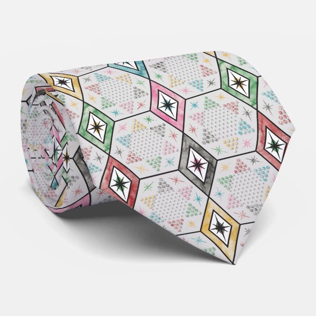 Retro Chinese Checkers Neck Tie (Rolled)