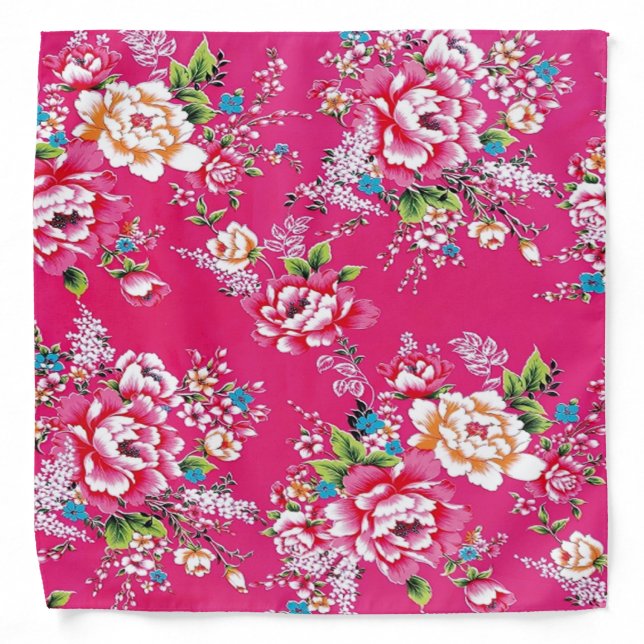 Retro Chinese Hakka Traditional Floral Pattern Bandana (Front)