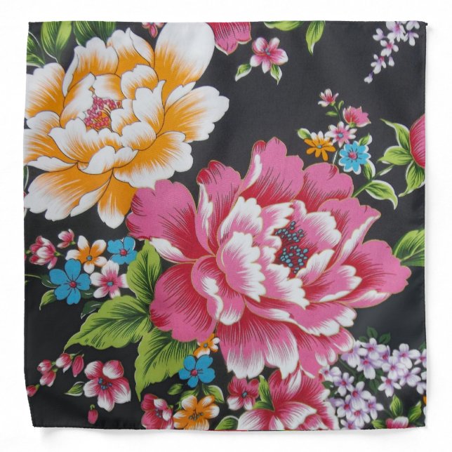 Retro Chinese Hakka Traditional Floral Pattern Bandana (Front)