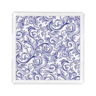 Retro Chinoiserie Blue and White Pattern Acrylic Tray