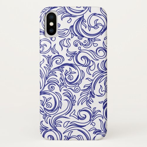 Retro Chinoiserie Blue and White Pattern iPhone X Case