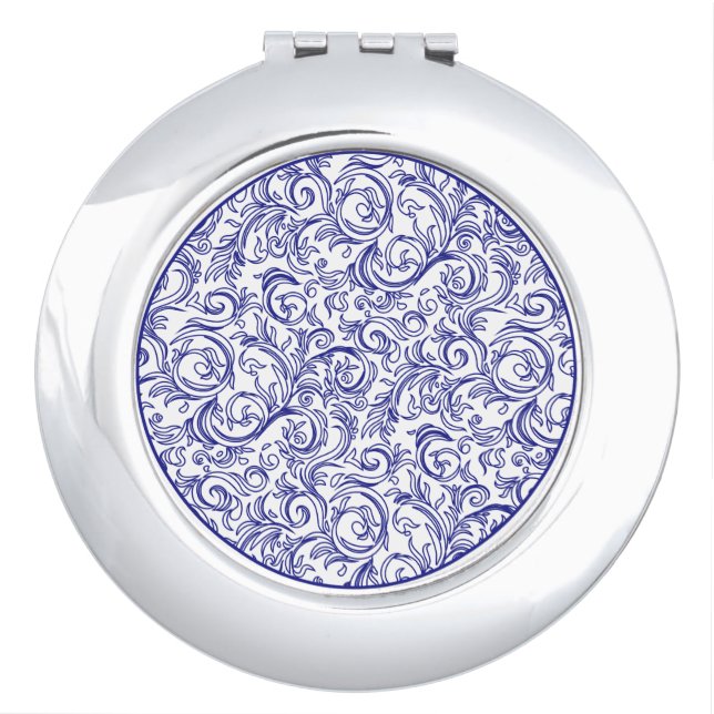Retro Chinoiserie Blue and White Pattern Compact Mirror (Front)