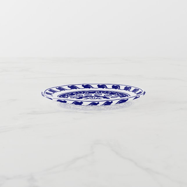 Retro Chinoiserie Blue and White Pattern Trinket Tray (Angled)
