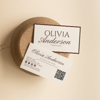 Retro Chocolate Brown Luxury Old Money QR Code Business Card