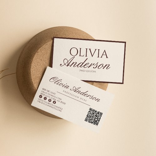 Retro Chocolate Brown Luxury Old Money QR Code Business Card