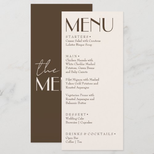 Retro Chocolate Brown Old Money Fancy Wedding Menu