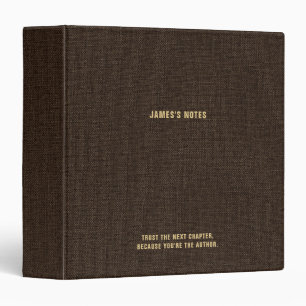 Retro Chocolate Linen Look Personalized Notes 3 Ring Binder