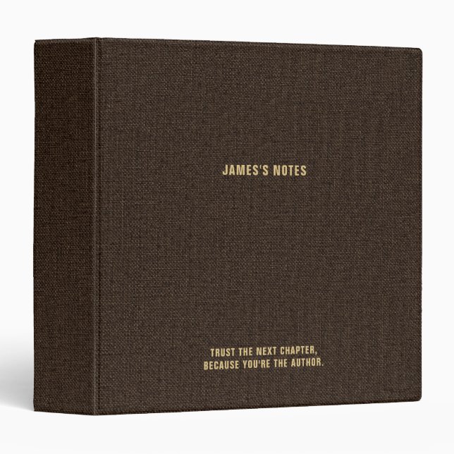 Retro Chocolate Linen Look Personalized Notes 3 Ring Binder (Front/Spine)