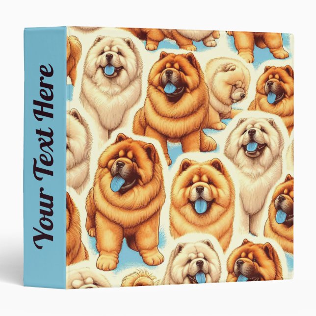 Retro Chow-Chow Seamless Pattern 3 Ring Binder (Front/Spine)