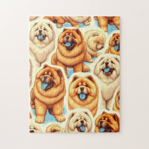 Retro Chow-Chow Seamless Pattern Jigsaw Puzzle