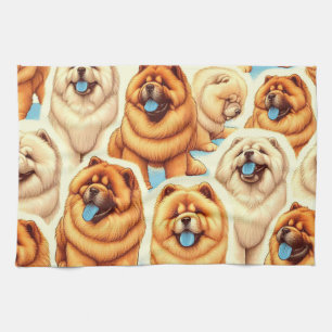 Retro Chow-Chow Seamless Pattern Kitchen Towel