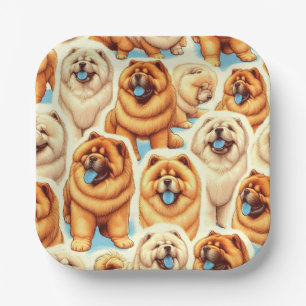 Retro Chow-Chow Seamless Pattern Paper Plates