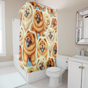 Retro Chow-Chow Seamless Pattern Shower Curtain