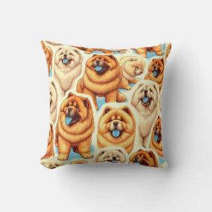 Retro Chow-Chow Seamless Pattern Throw Pillow