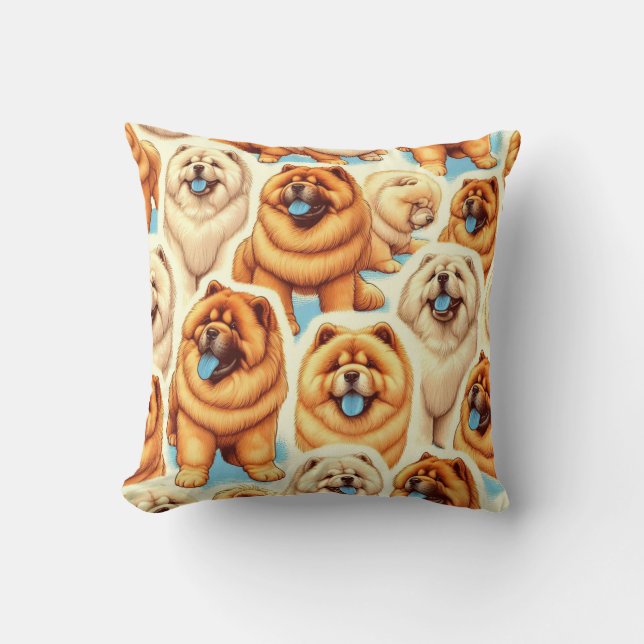 Retro Chow-Chow Seamless Pattern Throw Pillow (Front)