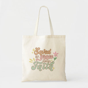 Retro Christian Saved by Grace Tote Bag