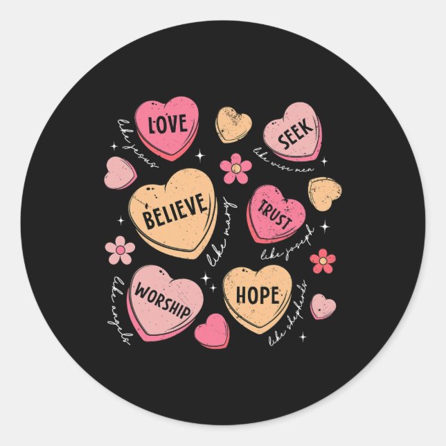 Retro Christian Valentine Candy Heart Jesus Valent Classic Round Sticker (Front)