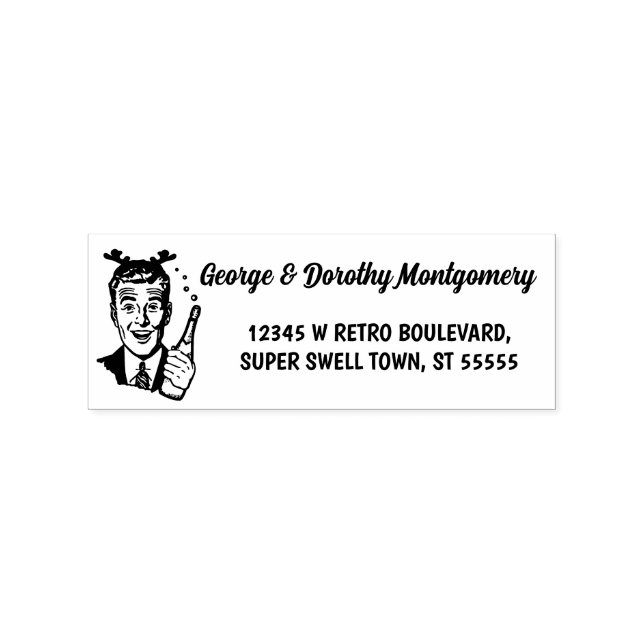 Retro Christmas 1950s Man Name and Return Address Rubber Stamp (Imprint)