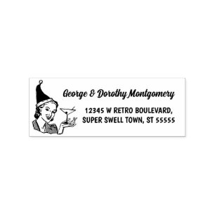 Retro Christmas 1950s Woman Name Return Address Rubber Stamp