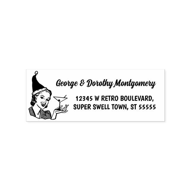 Retro Christmas 1950s Woman Name Return Address Rubber Stamp (Imprint)