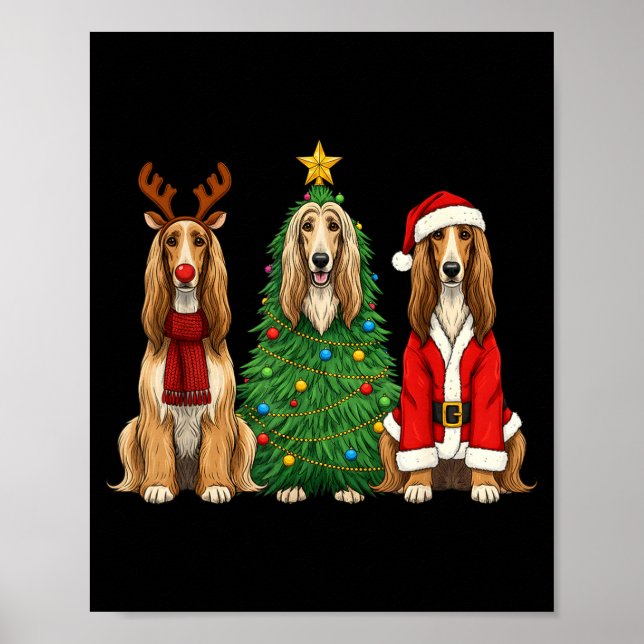 Retro Christmas Afghan Hound Santa Reindeer Dog Lo Poster (Front)