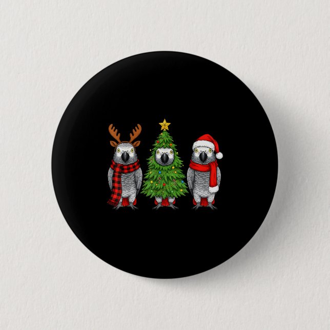 Retro Christmas African G Parrot Bird Santa Reinde Button (Front)