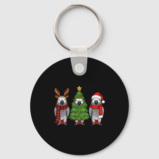 Retro Christmas African G Parrot Bird Santa Reinde Keychain (Front)