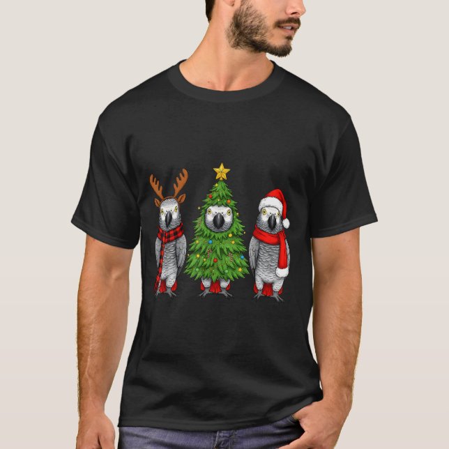 Retro Christmas African G Parrot Bird Santa Reinde T-Shirt (Front)