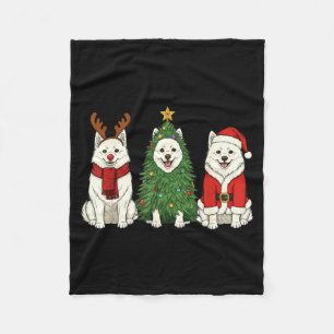 Retro Christmas American Eskimo Dog Santa Reindeer Fleece Blanket