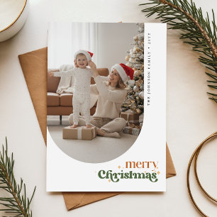 Retro Christmas Arch Frame Family Photo Postcard