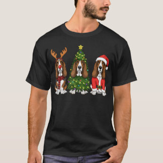 Retro Christmas Basset Hound Santa Reindeer Dog Lo T-Shirt