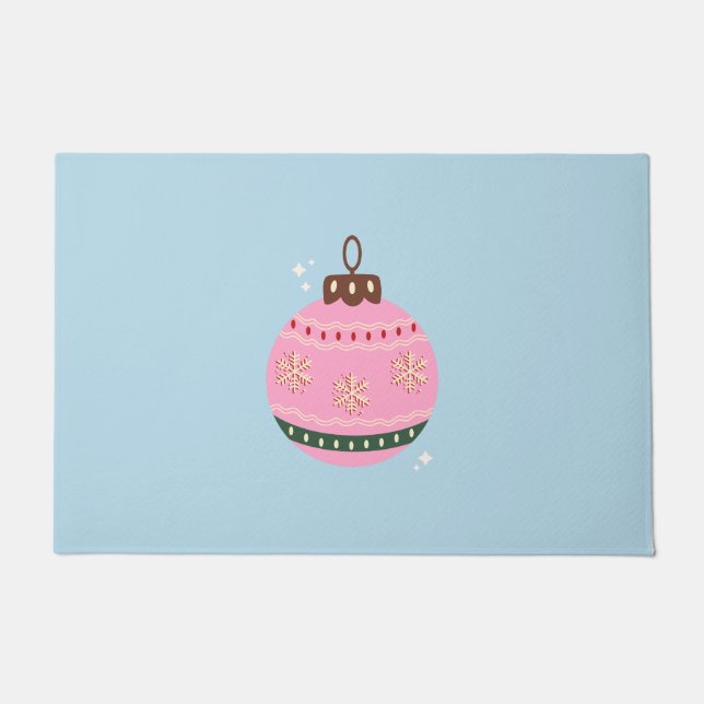 Retro Christmas Bauble Pink Blue Preppy Holiday Doormat (Front)