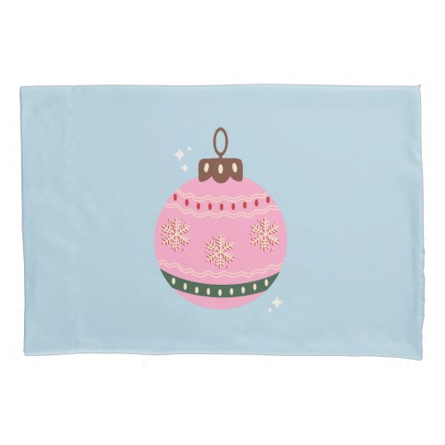Retro Christmas Bauble Pink Blue Preppy Holiday Pillow Case