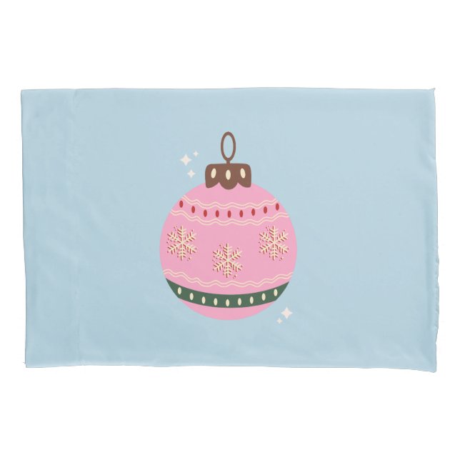 Retro Christmas Bauble Pink Blue Preppy Holiday Pillow Case (Front)