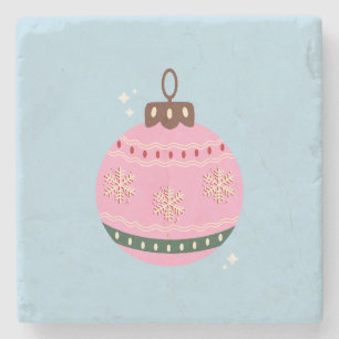 Retro Christmas Bauble Pink Blue Preppy Holiday Stone Coaster