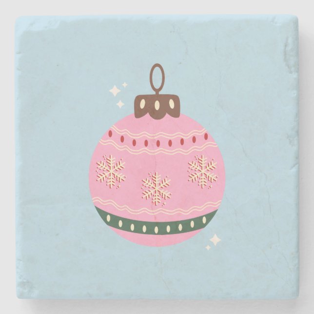 Retro Christmas Bauble Pink Blue Preppy Holiday Stone Coaster (Front)