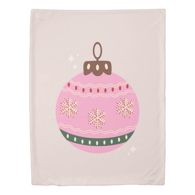 Retro Christmas Bauble Pink Holiday Duvet Cover (Front)