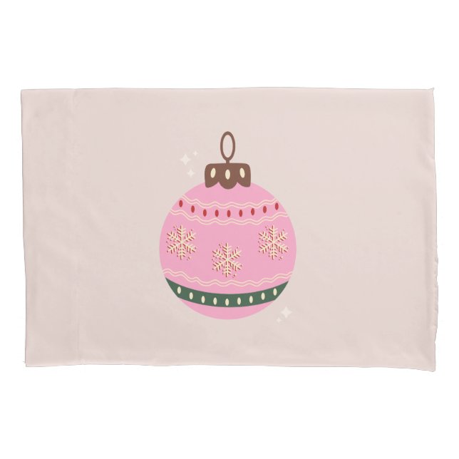 Retro Christmas Bauble Pink Holiday Pillow Case (Front)