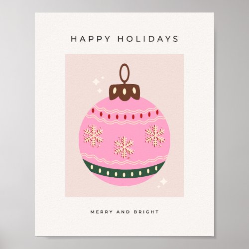 Retro Christmas Bauble Pink Holiday Poster