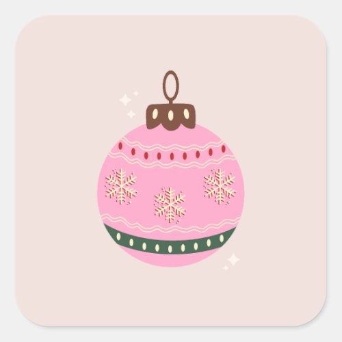 Retro Christmas Bauble Pink Holiday Square Sticker