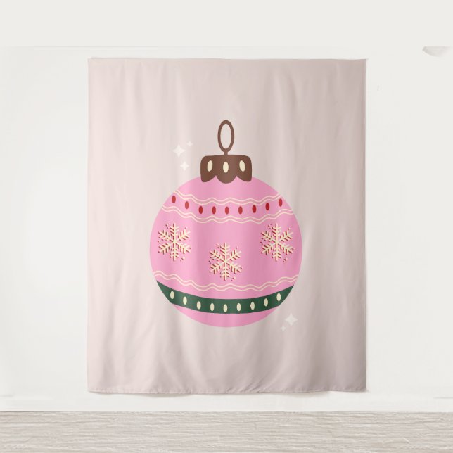 Retro Christmas Bauble Pink Holiday Tapestry (Front)