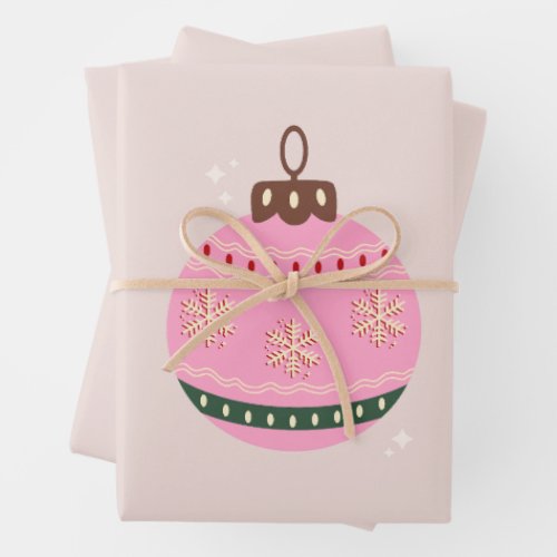 Retro Christmas Bauble Pink Holiday Wrapping Paper Sheets