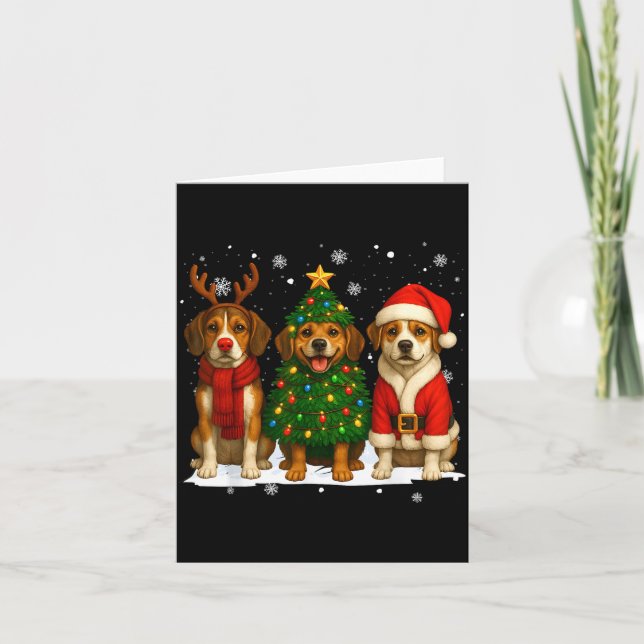 Retro Christmas Beagle Santa Reindeer Dog Lover  Card (Front)