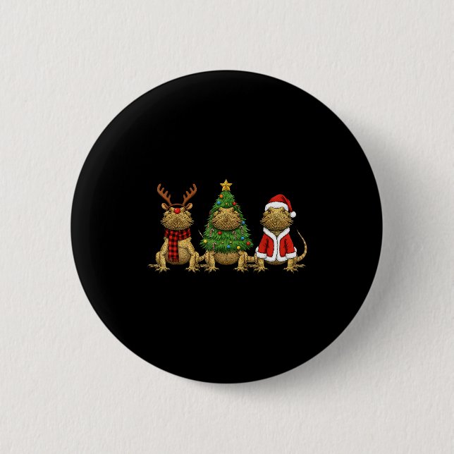 Retro Christmas Bearded Dragon Santa Reindeer  Button (Front)