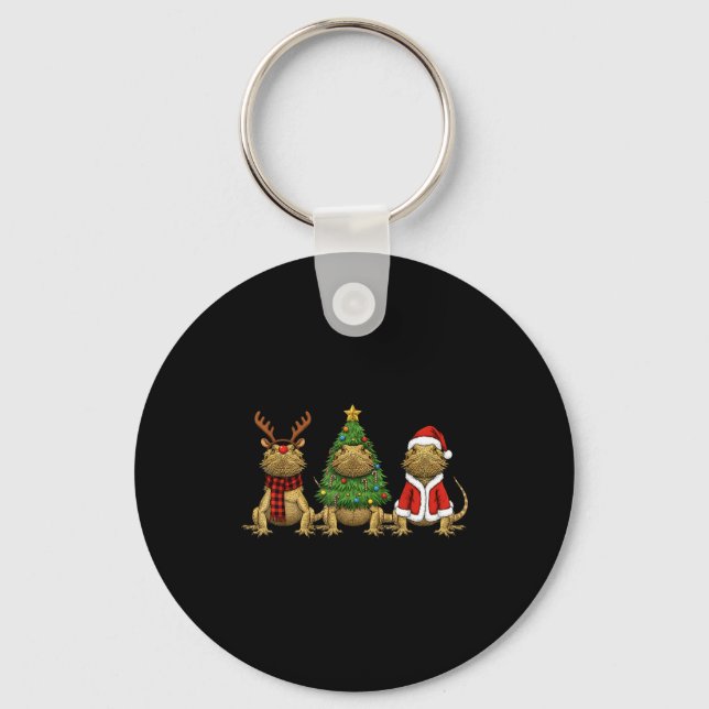 Retro Christmas Bearded Dragon Santa Reindeer  Keychain (Front)