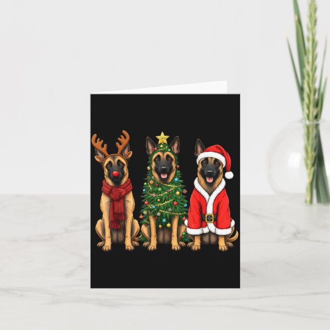 Retro Christmas Belgian Malinois Santa Reindeer Do Card (Front)