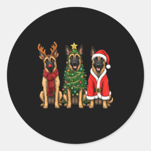 Retro Christmas Belgian Malinois Santa Reindeer Do Classic Round Sticker
