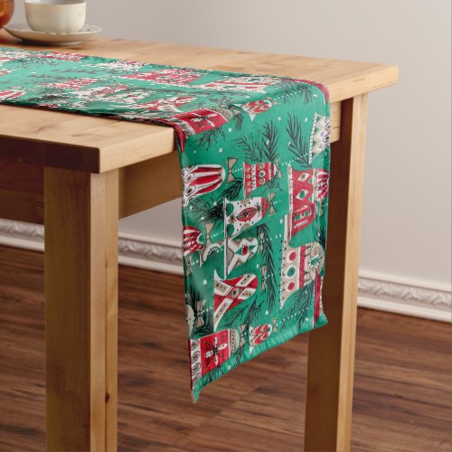 Retro Christmas Bell Ornaments Vintage Medium Table Runner