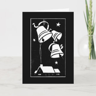 Retro Christmas Bells and House Holiday Card