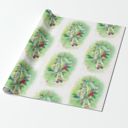 Retro Christmas Bells Pastel Pattern Wrapping Paper